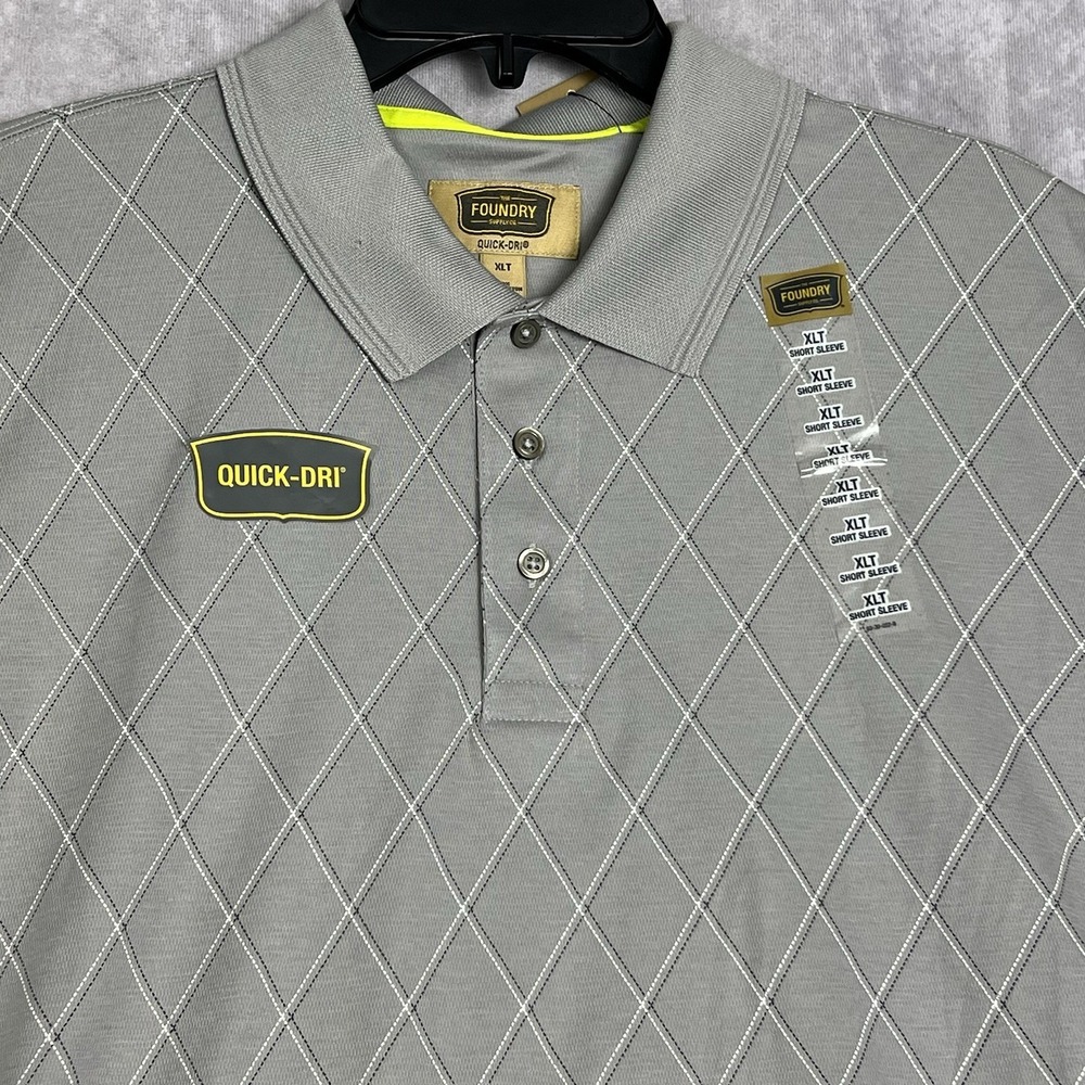 Foundry Polo Shirt Men's Quick-Dri Short Sleeve Gray Argyle XLT Poly/Cotton‎ NWT